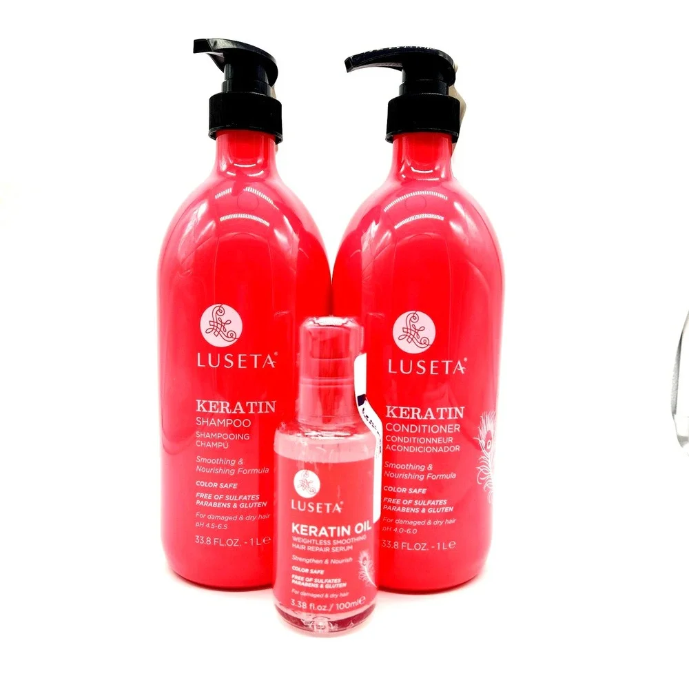 Luseta Keratin 3-Pack – Shampoo, Conditioner & Repair Serum for Smoothing & Nour